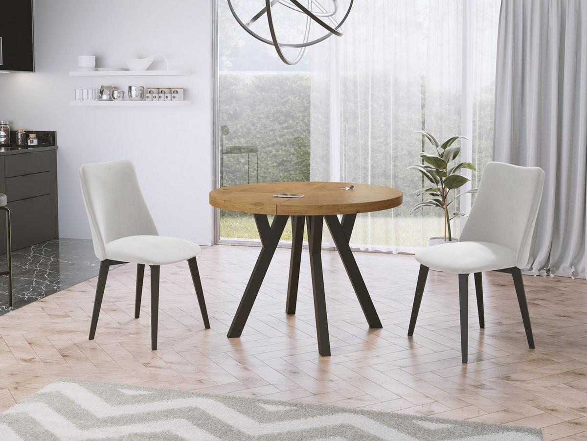 ESSTISCH Twixy runder ausziehbarer, Lancelot Eiche 90-170/90/76 cm - Eichefarben/Schwarz, Holz/Holzwerkstoff (90/170/76cm) - WFL GROUP