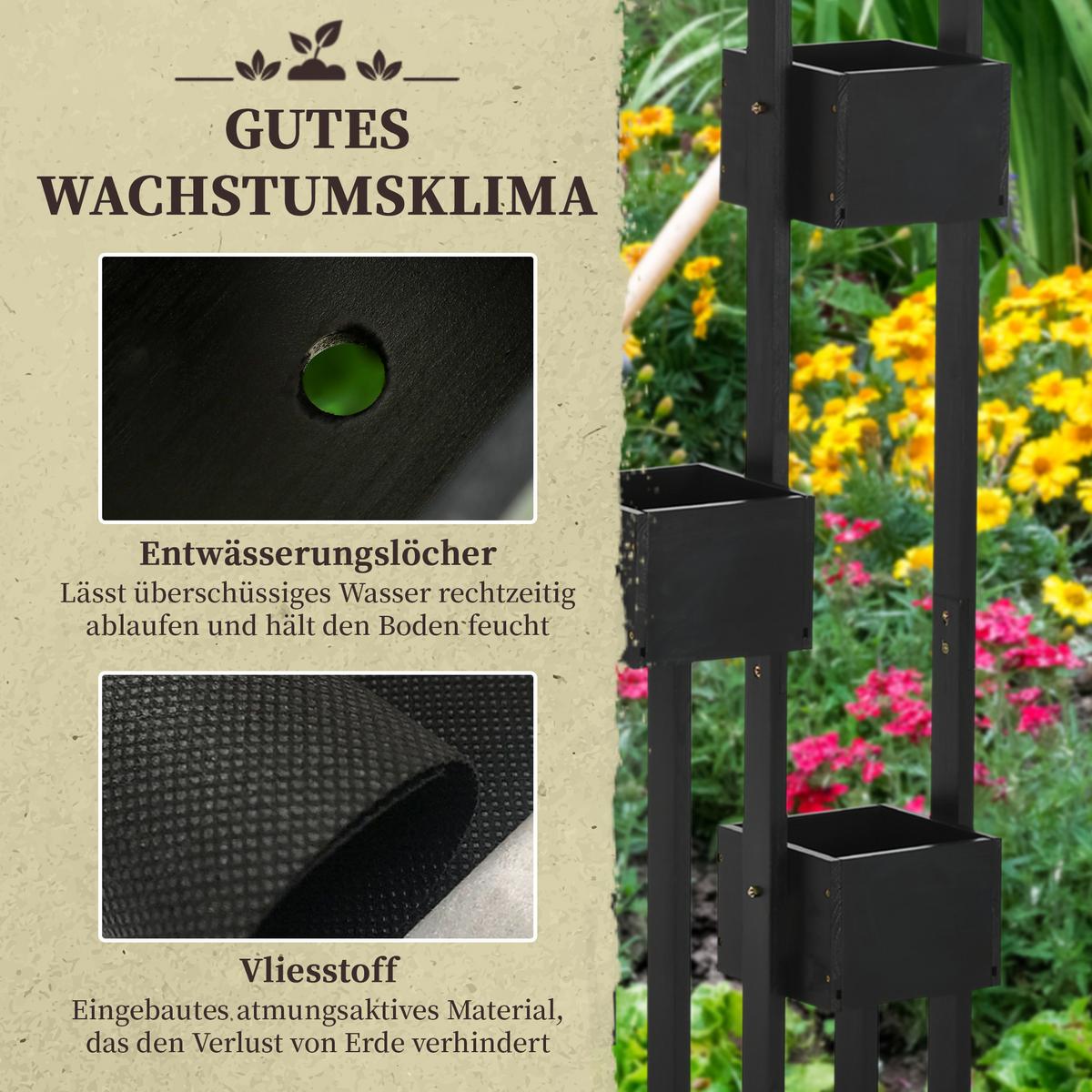 BLUMENKASTEN, Hochbeet, Pflanzkasten mit Rankhilfe Wand-Gemüsebeet Holz - Schwarz, Holz (45/170/90cm) - Outsunny