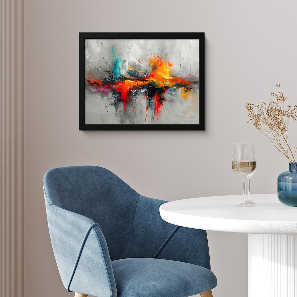 POSTER MIT RAHMENGERAHMTES BILD Moderne Kunst - Orange - Grau - Abstrakt 40x30 cm - Hellgrau, Papier (40/30cm) - MuchoWow