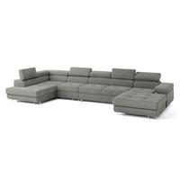 WOHNLANDSCHAFT VELORA L-S Hellgrau Velours-Stoff mit Schlaffunktion - Hellgrau, Holz (419/90/202cm) - MASSENO
