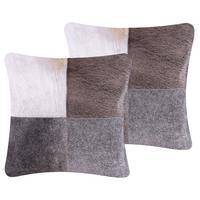 DEKOKISSEN 2er-Set Dunkelgrau 45/45 cm Nellad - Dunkelgrau, Leder (45/45cm) - Beliani