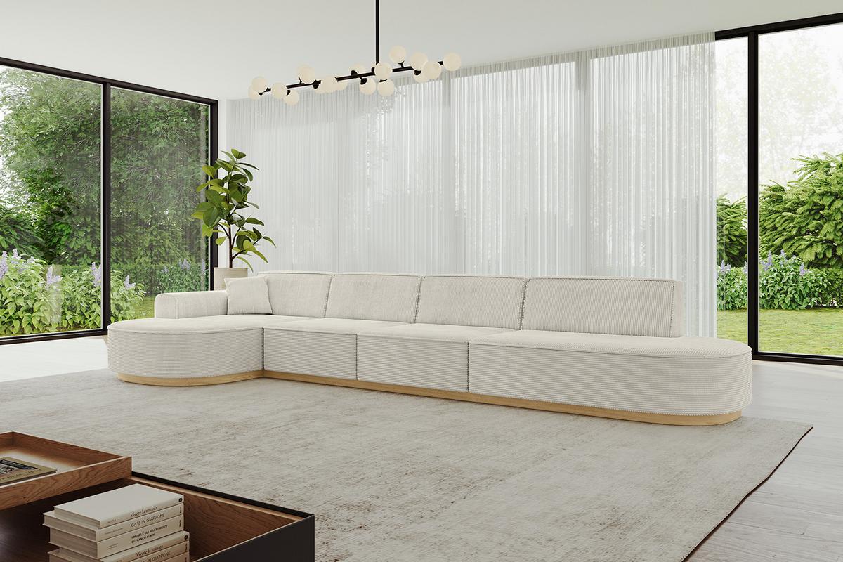 ECKSOFA Ottomane Links MARI-L3-v2 - 413x171x83 cm Creme Cord - Hellgrau/Creme, Holzwerkstoff/Textil (413/171cm) - ALTDECOR