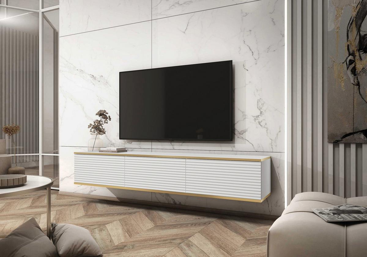 TV-HÄNGEBOARD Mucalma Weiß mit geriffelten Fronten 175 cm - Weiß, Holzwerkstoff (175/30/32cm) - Selsey