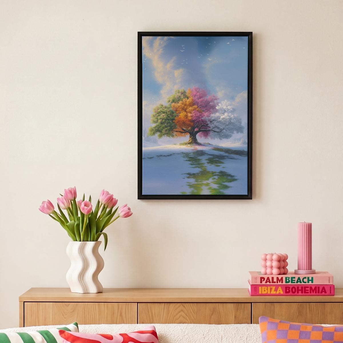 LEINWAND Bilder mit Rahmen - Baum - Jahreszeiten - Winter - Landschaft - 20x30 - Multicolor, Textil (20/30cm) - MuchoWow