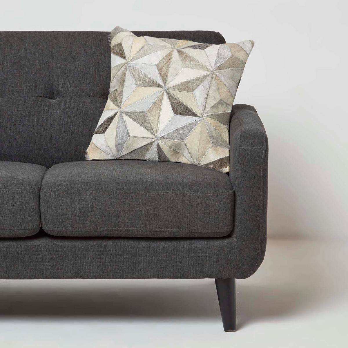 PATCHWORK-KISSEN Fell & Leder 45/45 cm geometrisch - Multicolor, Leder/Textil (45/45cm) - Homescapes