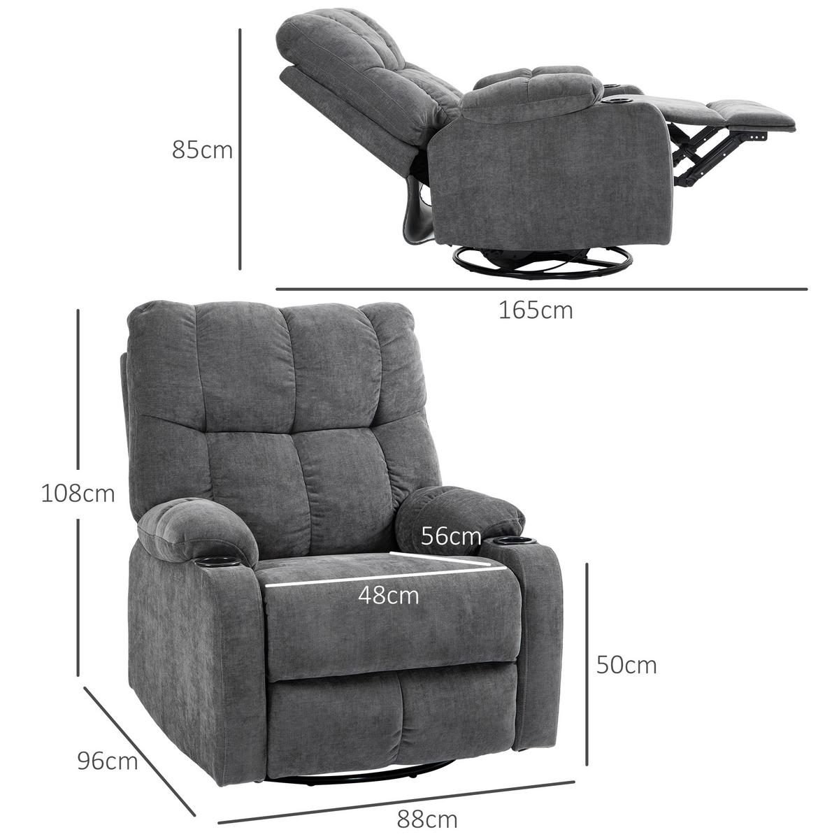 RELAXSESSEL Drehbar Fernsehsessel mit Liegefunktion, Schaukelfunktion Dunkelgrau - Dunkelgrau/Schwarz, Textil/Metall (96/108/88cm) - HOMCOM