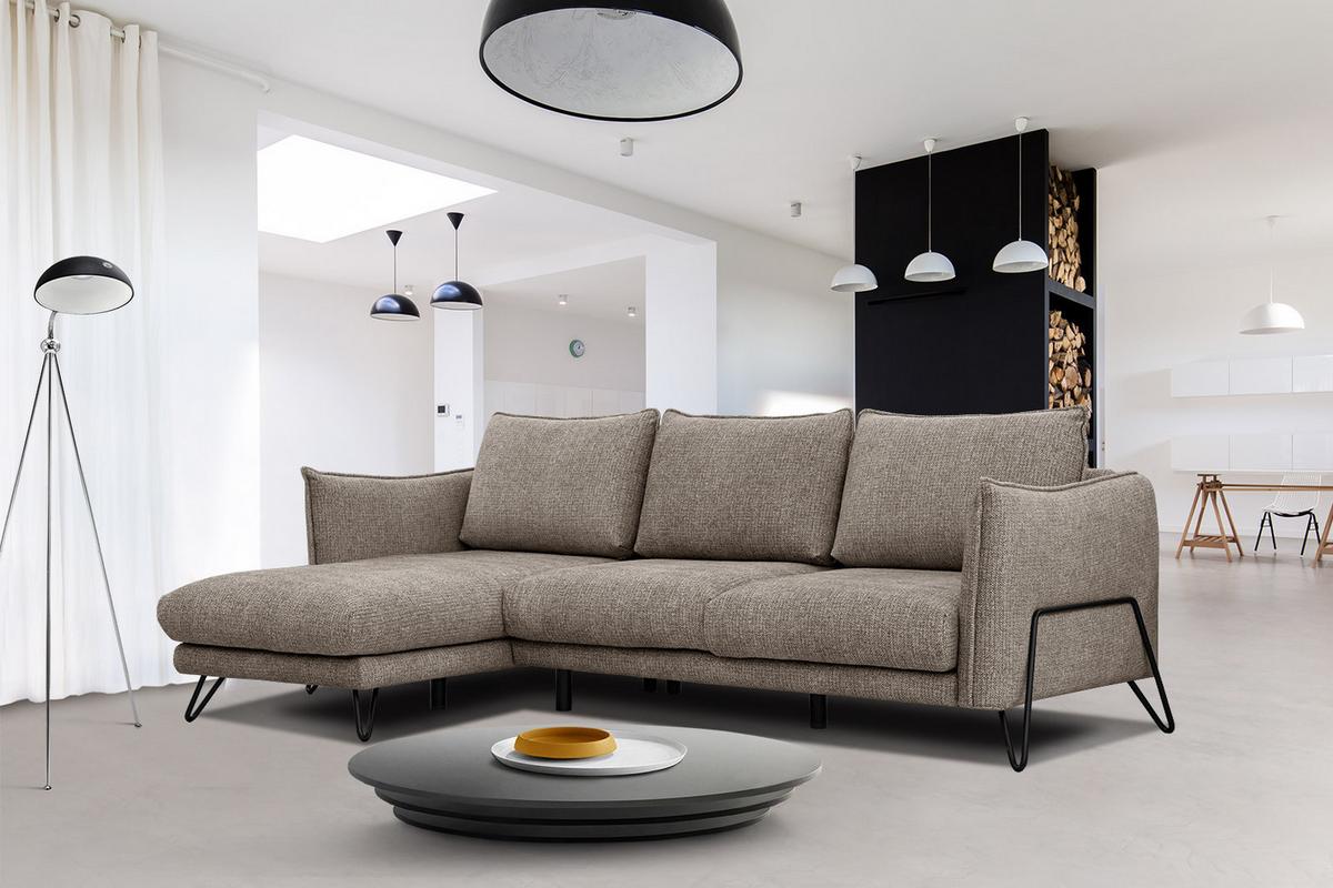 ECKSOFA HOSTEN 4-Sitzer, taupe - Taupe/Schwarz, Holzwerkstoff/Textil (158/269cm) - Wozimo
