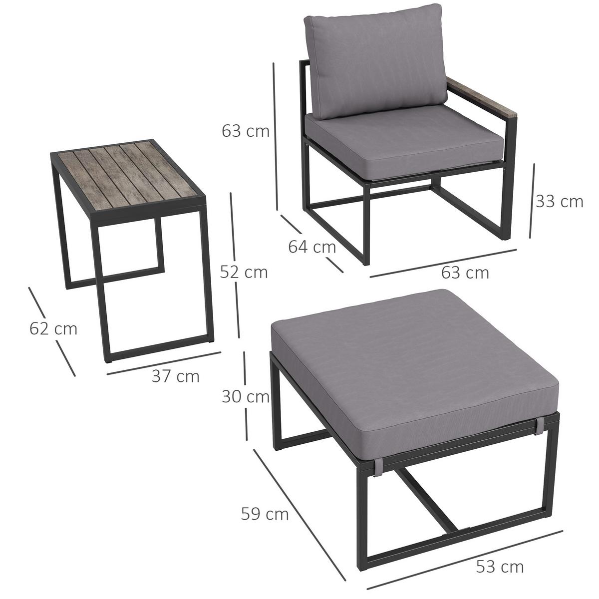 GARTENMÖBEL-SET 2 Personen - Grau, Metall - Outsunny