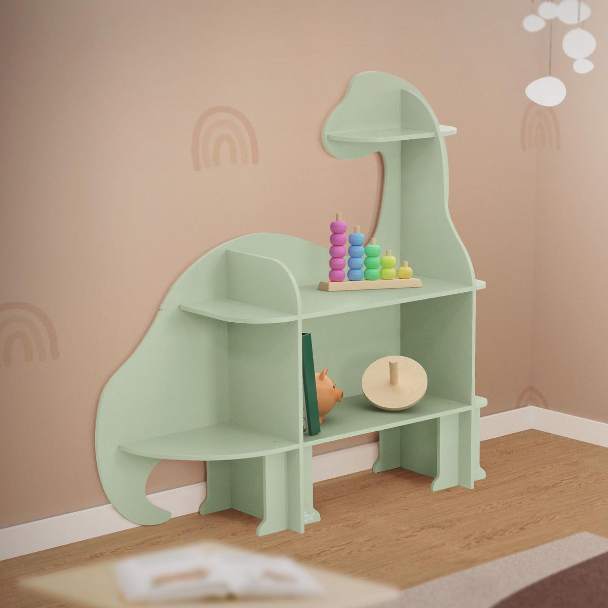 KINDERREGAL Dino 110x31x110 cm aus Holz Grün - Naturfarben, Holz (110/110/31cm) - Joyz