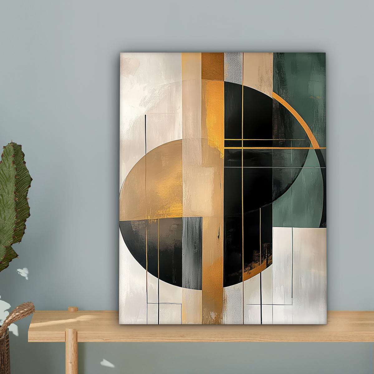 LEINWANDBILD Abstrakt - Gold - Bronze - Grün - Formen - Modern Room Decor 30x40 cm - Multicolor, Textil (30/40cm) - MuchoWow