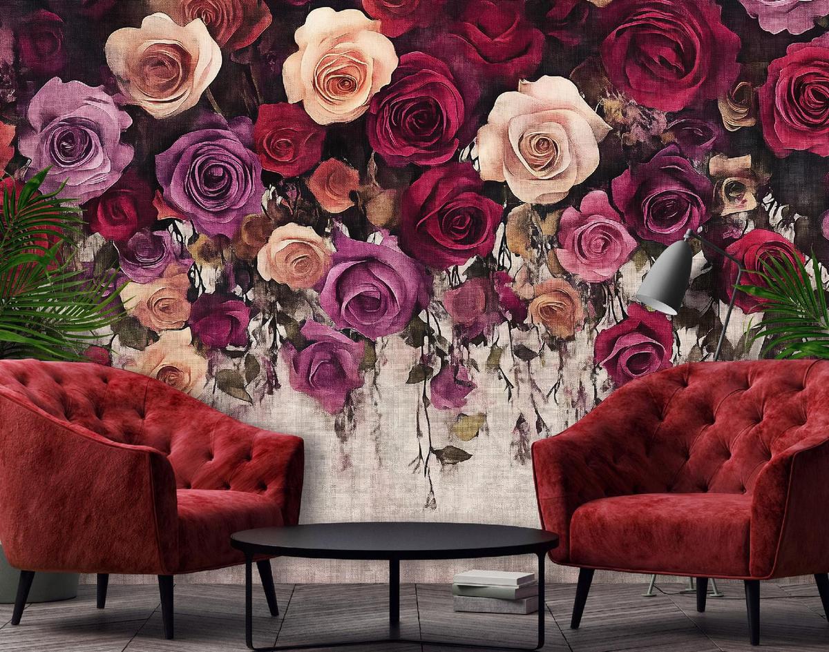FOTOTAPETE Blumen Vintage Vlies Tapete Wohnzimmer 400x280 - Multicolor, Papier (400/280cm) - Wallarena