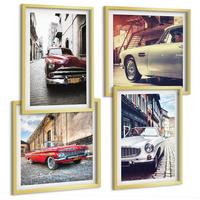 BILDER SET 4er Set - 50x50 cm & 40x60 cm Goldrahmen - Oldtimer in Städten - Goldfarben, Kunststoff (50/50cm) - TULUP