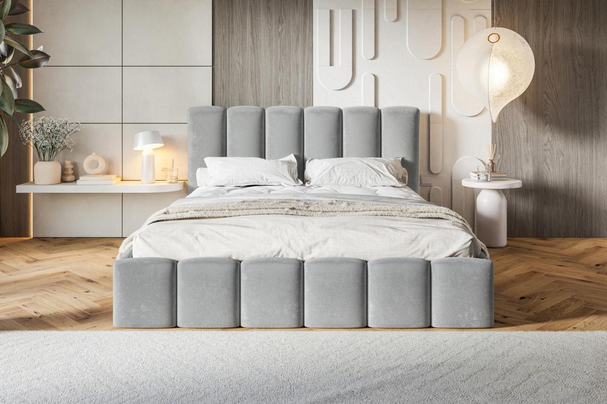 BETT 140x200 - Polsterbett mit Bettkasten und Metallrahmen - Modern Betten - Weicher Jasminstoff - Kollektion Lucy - Grau - Grau, Holz/Textil (140/200cm) - Alpi-Möbel