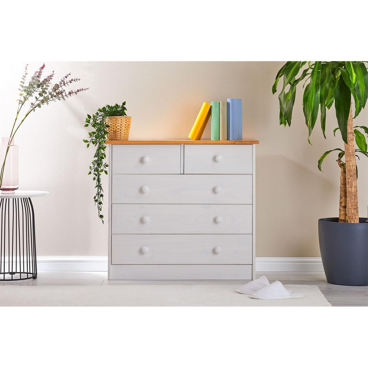 KOMMODE RONDO weiß/braun - Weiß/Braun, Holz (79/74/35cm) - IDIMEX