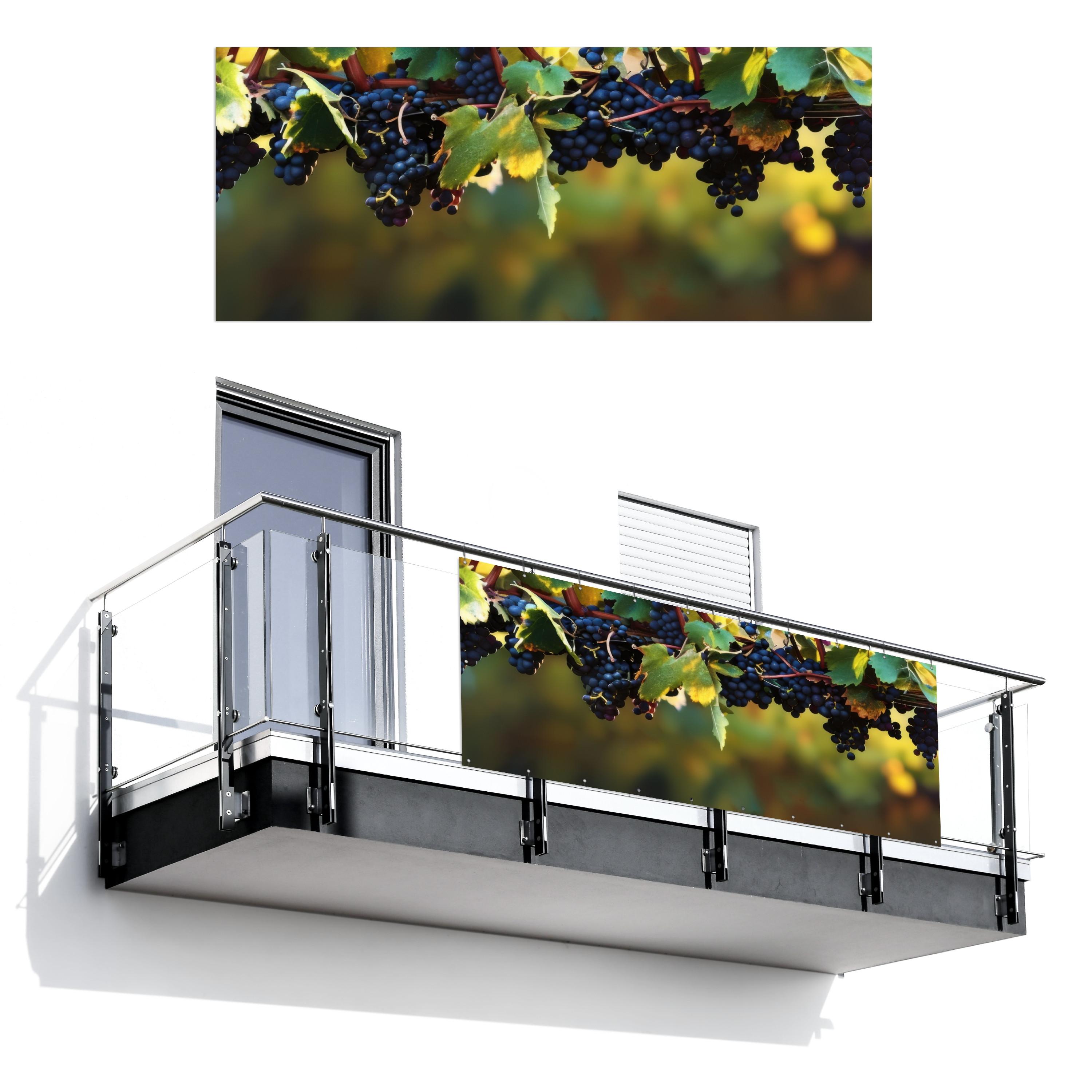 BALKON-SICHTSCHUTZ Trauben - Wein - Natur - Grün Balkon Deko 300x130 cm - Weinrot, Kunststoff (300/130cm) - MuchoWow