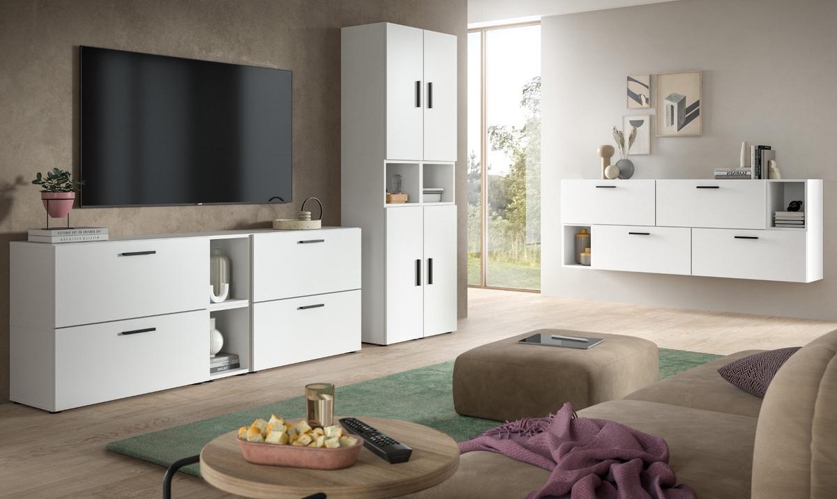 SIDEBOARD weiß 176 cm, Kommode hängend / stehend - Schwarz/Weiß, Holzwerkstoff/Kunststoff (176/65/34cm) - Inn.Furn