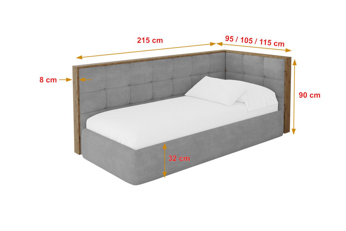 EINZELLBETT Jugendbett mit Bettkasten und Matratze H3/H4, Links - SOVY 80x200 Grau - Hellgrau, Holzwerkstoff/Textil (80/200cm) - ALTDECOR