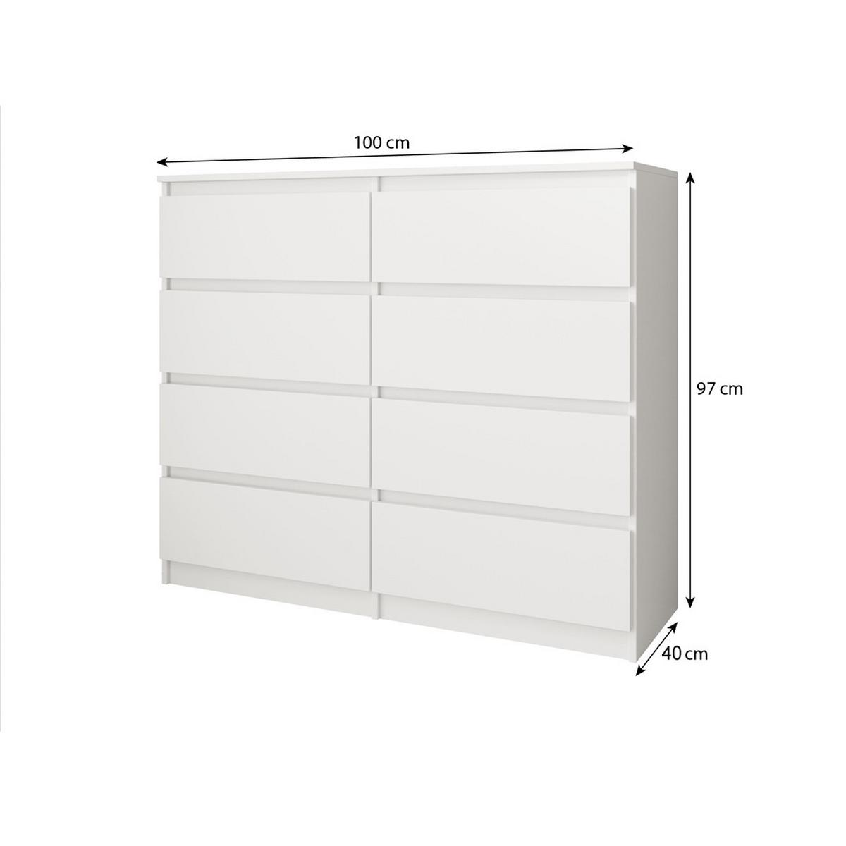 KOMMODE Look 100 cm mit acht Schubladen, weiß - Weiß, Holzwerkstoff (100/97/40cm) - Beautysofa