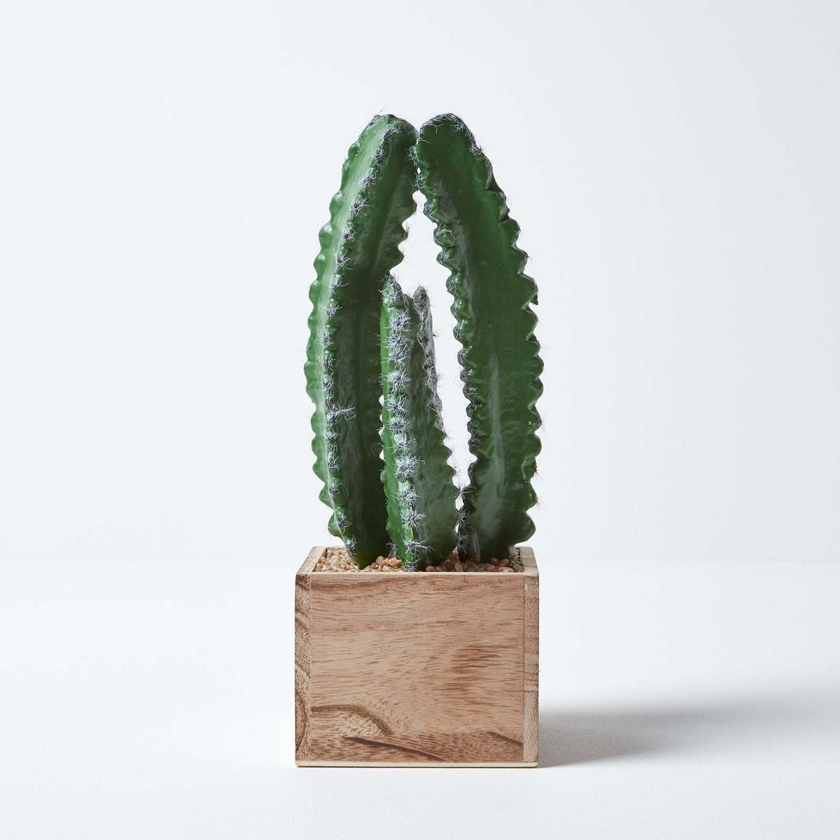 KUNSTPFLANZE Kaktus im Holz-Topf, 33 cm - Grün, Kunststoff (33cm) - Homescapes