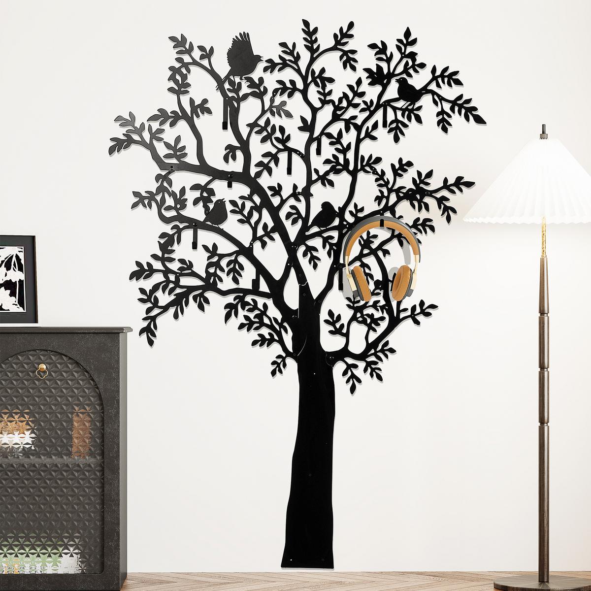 GARDEROBENHAKEN Wandgarderobe in Baum-Form mit 8 Haken Wanddeko Schwarz - Schwarz, Metall (5/175/120cm) - HOMCOM