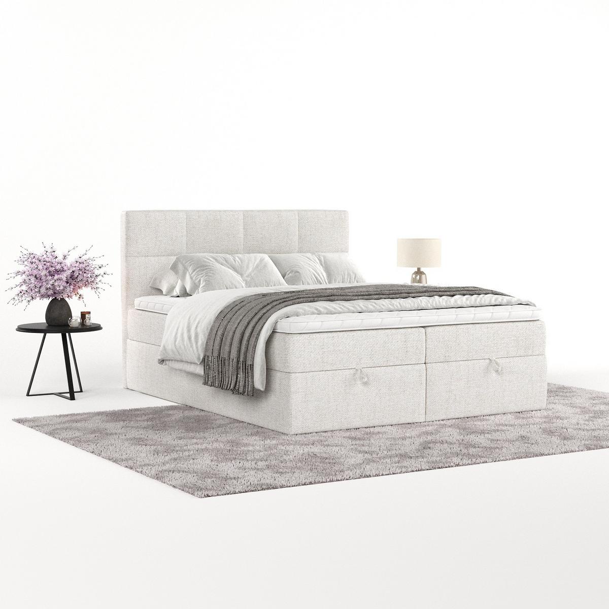 BOXBETT Velto 180/200 cm Creme im Neve Stoff - Creme/Schwarz, Holz/Holzwerkstoff (180/200cm) - AltaBeds
