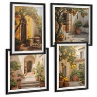 BILDER SET 4er Set - 50x50 cm & 40x60 cm Schwarzer Rahmen - Terrasse mit Zitrusbäumen - Schwarz, Kunststoff (50/50cm) - TULUP