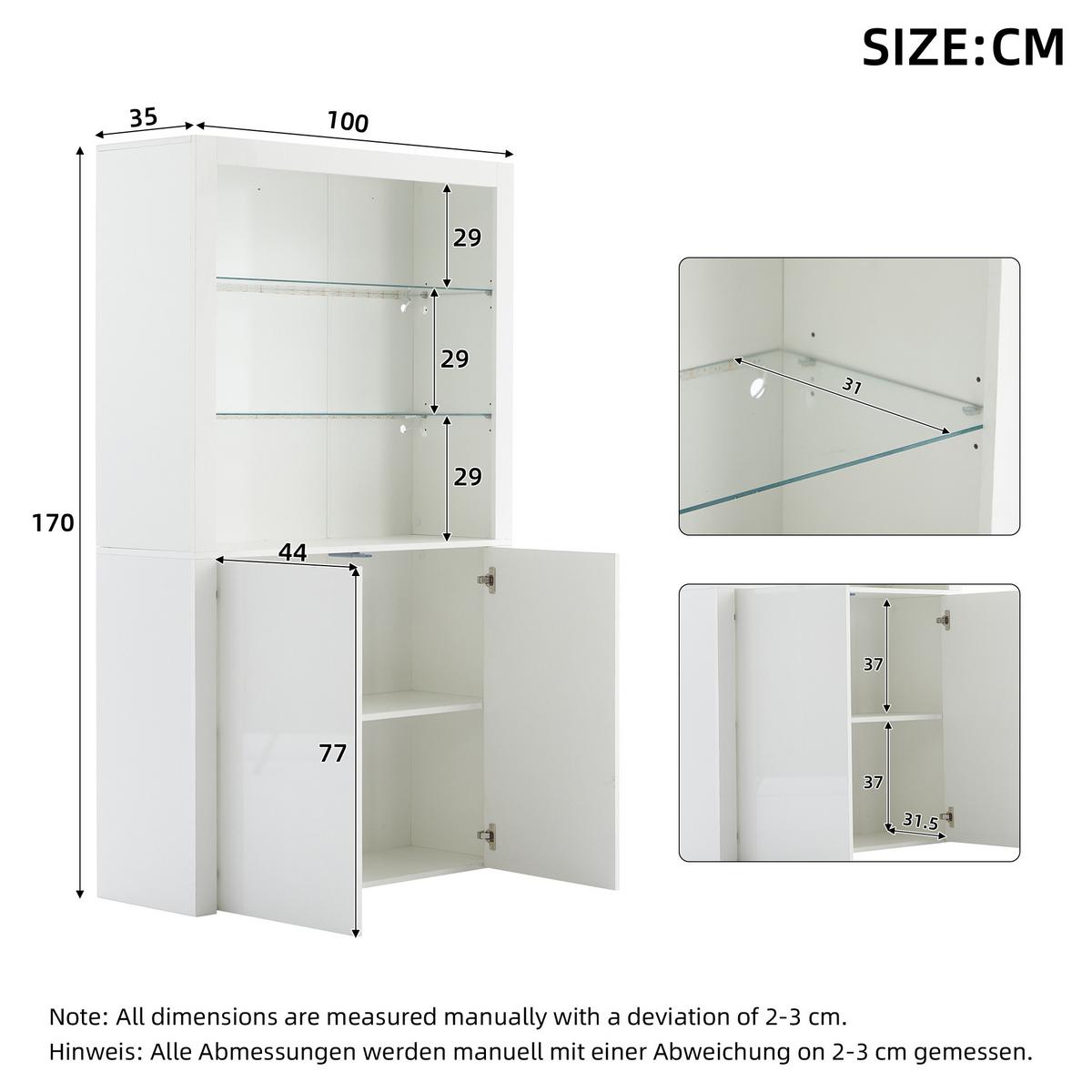 VITRINE mit LED Weiß 100/35/170 CM - Weiß, Glas/Holzwerkstoff (35/170/100cm) - Urban Meuble