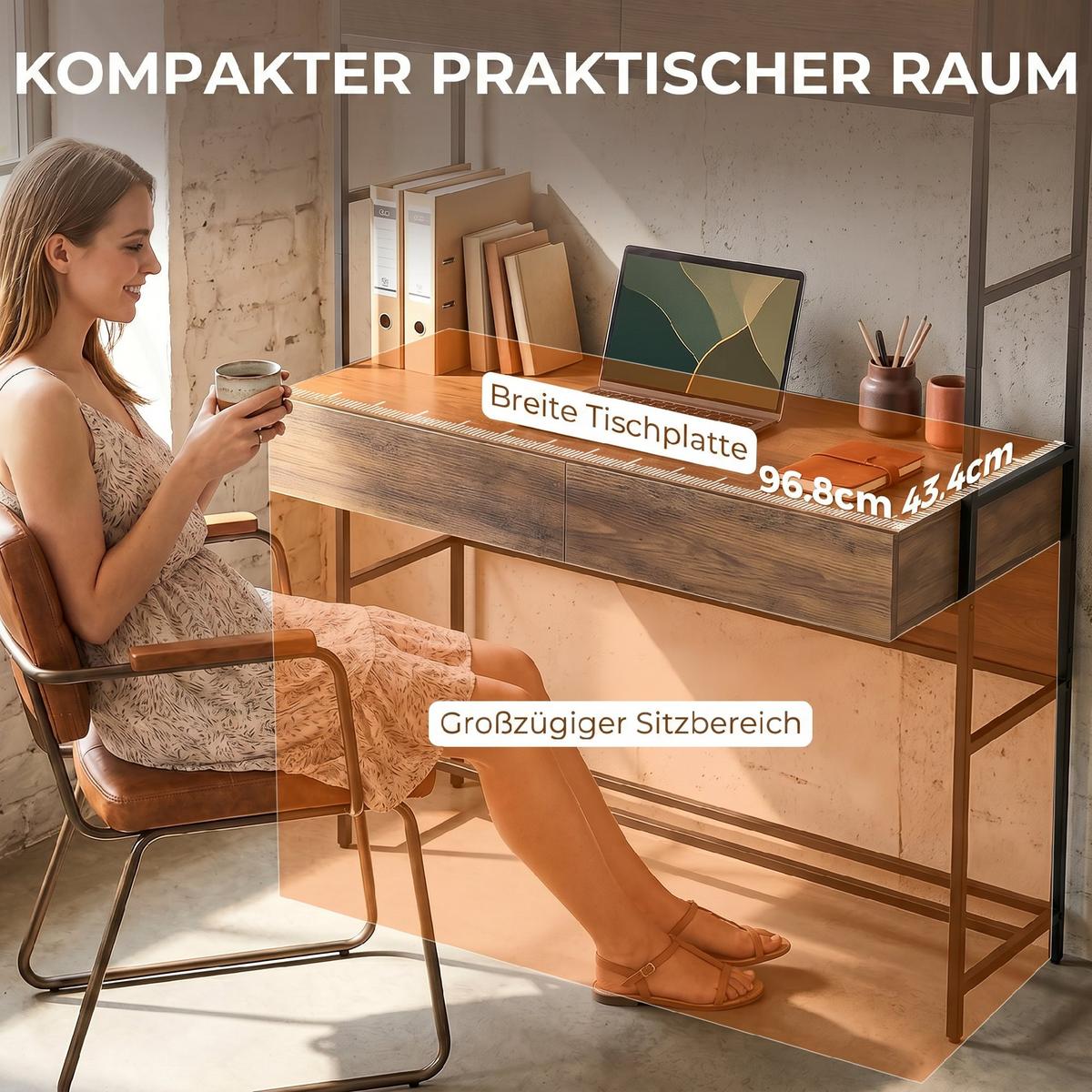 COMPUTERTISCH Spanplatte Braun - Schwarz/Braun, Holzwerkstoff/Metall (100/45/185cm) - HOMCOM