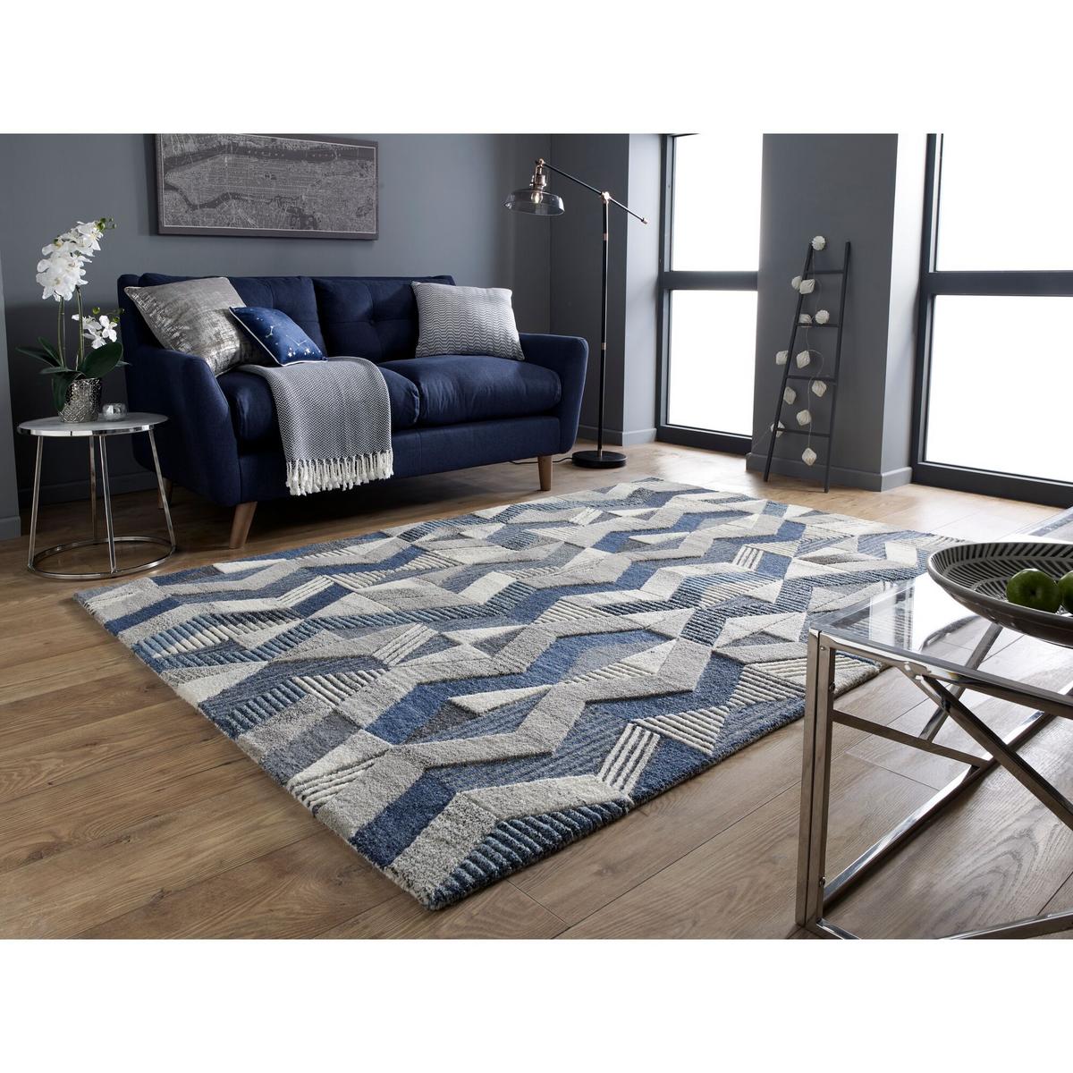 WOLLTEPPICH ESK, geometrisch, Blau, 120 x 170 cm - Blau, Textil (170/120cm) - KADIMA DESIGN