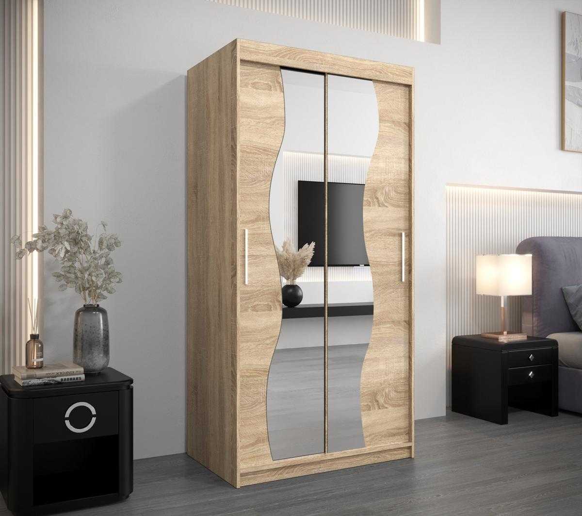 SCHWEBETÜRENSCHRANK 200/100/62 2-türig - Silberfarben/Sonoma Eiche, Holz/Kunststoff (100/200/62cm) - MÖBEL KRYSPOL