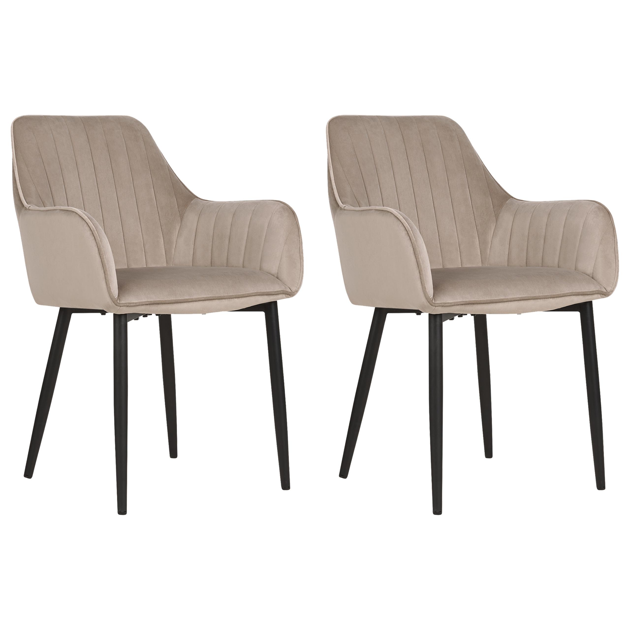 ESSZIMMERSTUHL 2er-Set Samtstoff taupe Wellston - Beige/Schwarz, Textil (60/84/61cm) - Beliani