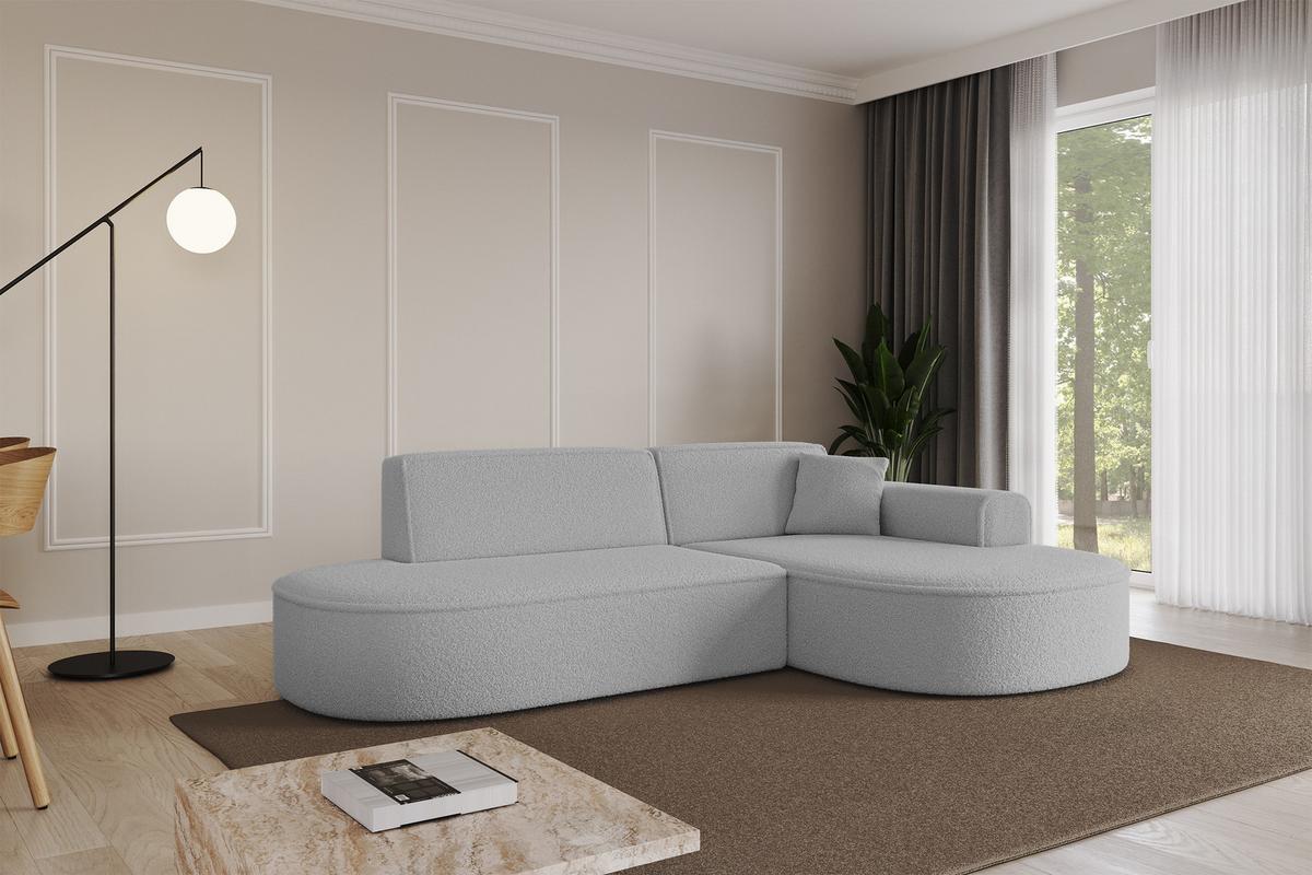 ECKSOFA Ottomane Rechts MARI-L1 - 243x171x79 cm Hellgrau Bouclé - Hellgrau/Schwarz, Holzwerkstoff/Kunststoff (234/163cm) - ALTDECOR