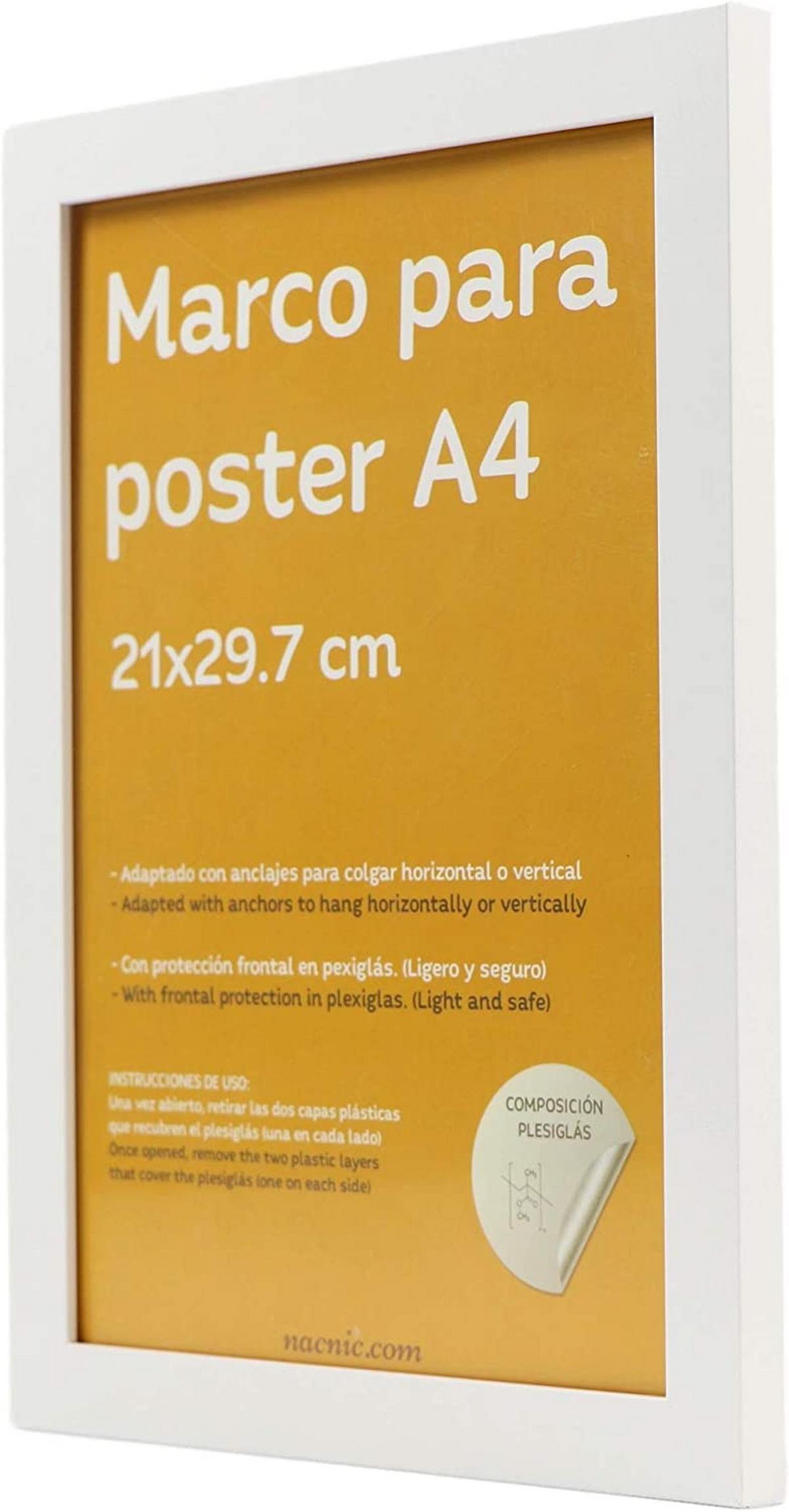 RAHMEN Set mit 3 aus MDF und Acrylglas Schutz und Aussteller für Fotografien, Bilder, Poster, Gemälde, Dekoration für Haus Farbe Weiß A4 - Weiß, Holz (21/3cm) - Nacnic