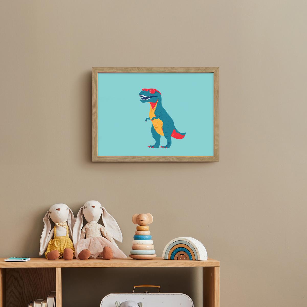 WANDLEUCHTE MIT AKKU Dinosaurier - Blau - Sonnenbrille 40x30 cm - Hellblau, Holzwerkstoff (40/30/8cm) - OnlyWow