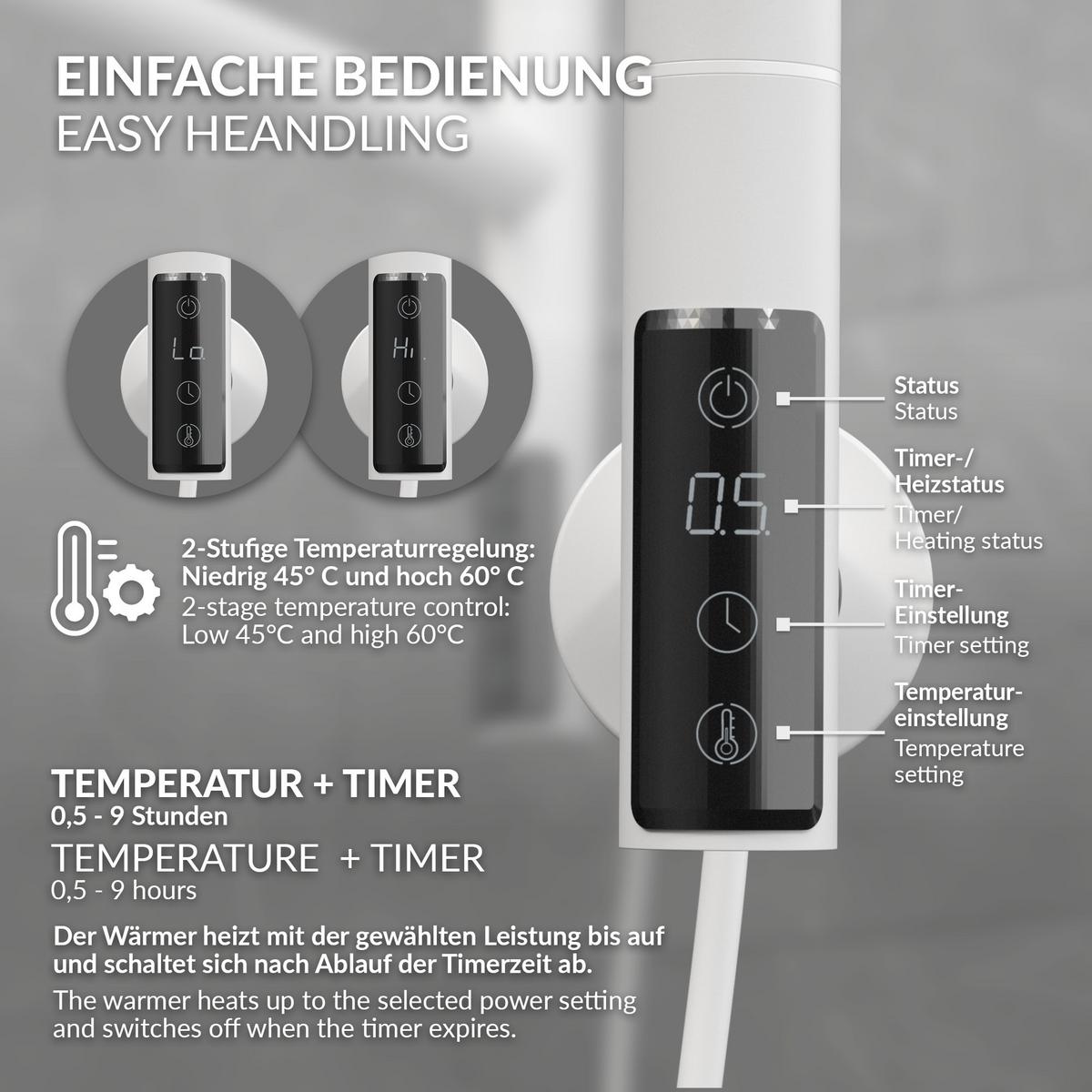 HANDTUCHWÄRMER Elektrisch Weiß 75W 450x622 mm 180° drehbar - Weiß, Metall (45/62.2/3cm) - LuxeBath
