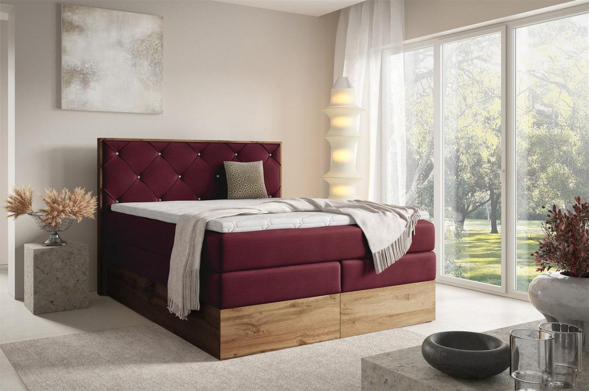BOXSPRINGBETT Navel - Bordeaux, Holzwerkstoff/Textil (200/200cm) - Fun Möbel