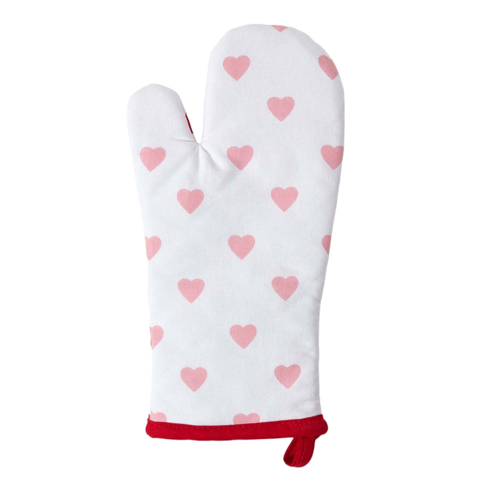 OFENHANDSCHUH Herzen 18/32 cm, Baumwolle wattiert - Rot, Textil (18/32cm) - Homescapes
