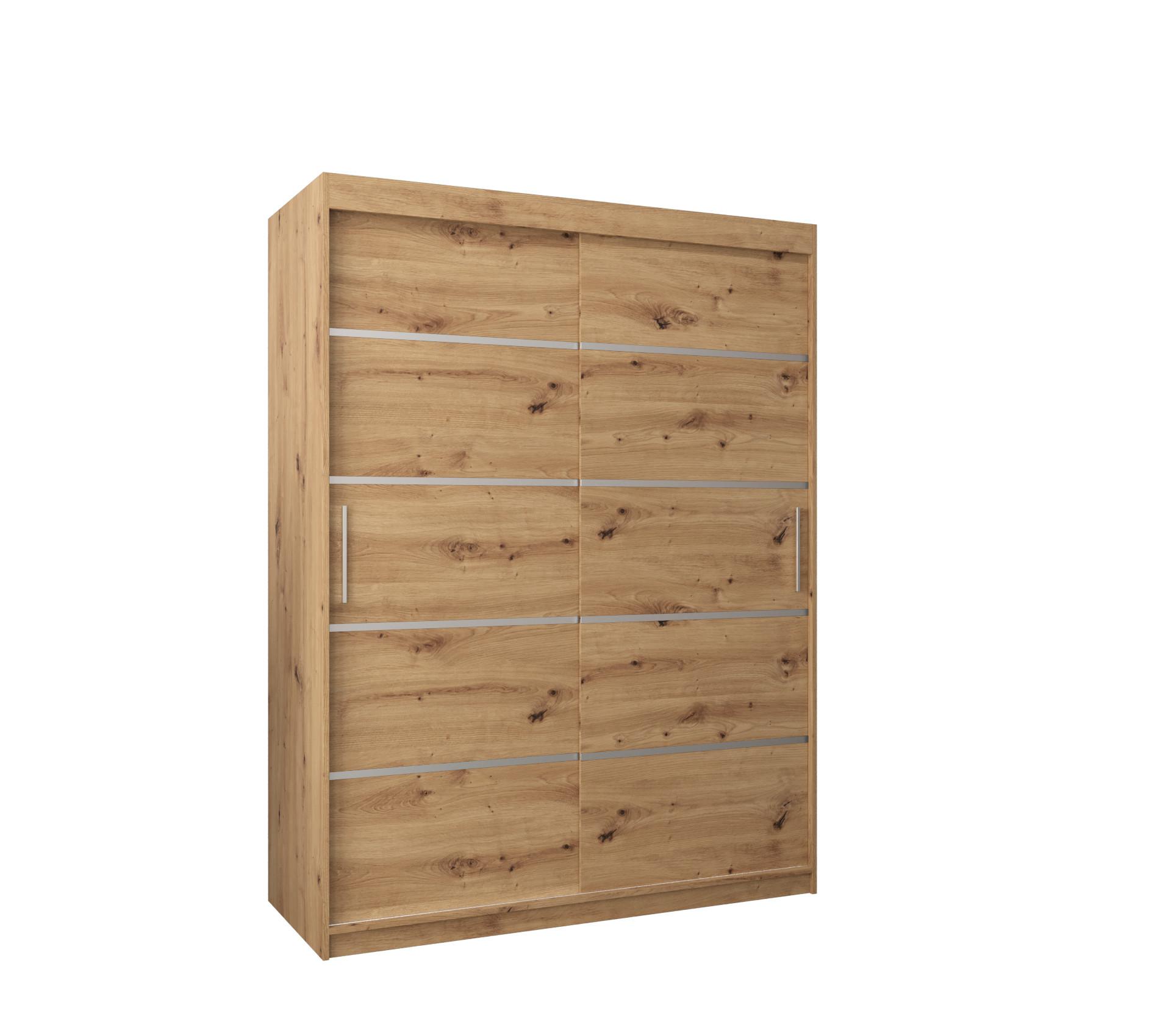 SCHWEBETÜRENSCHRANK 200/150/62 2-türig - Silberfarben/Eiche Artisan, Holz/Kunststoff (150/200/62cm) - MÖBEL KRYSPOL