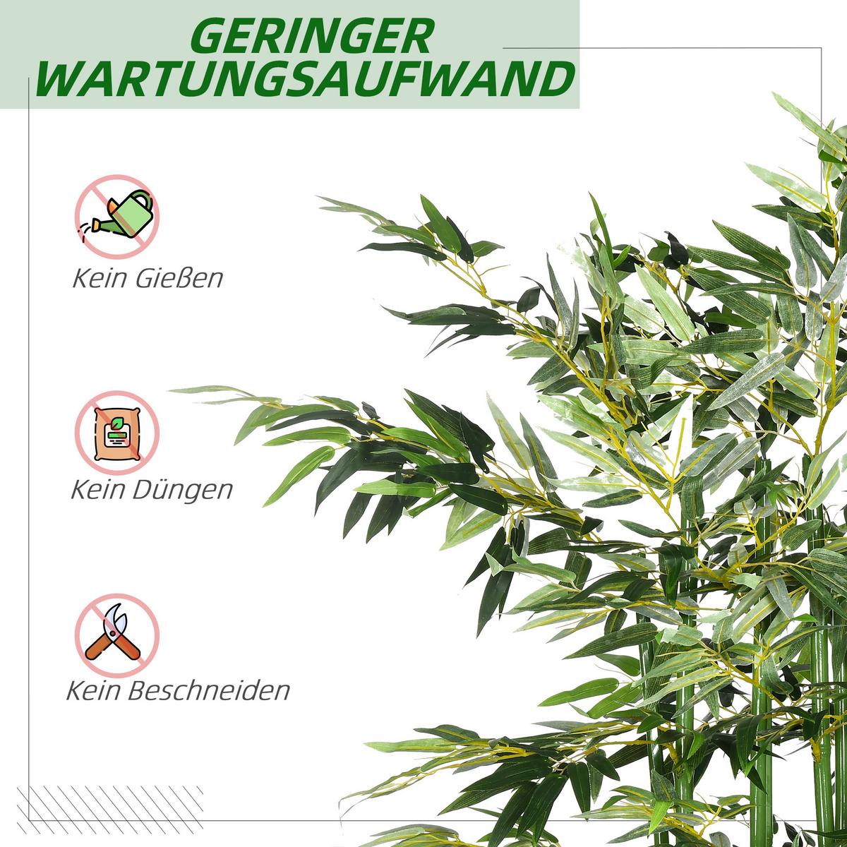 KÜNSTLICHER Bambus 180 cm Kunstpflanzen im Zementtopf, Zimmerpflanze - Grün, Kunststoff (180cm) - HOMCOM