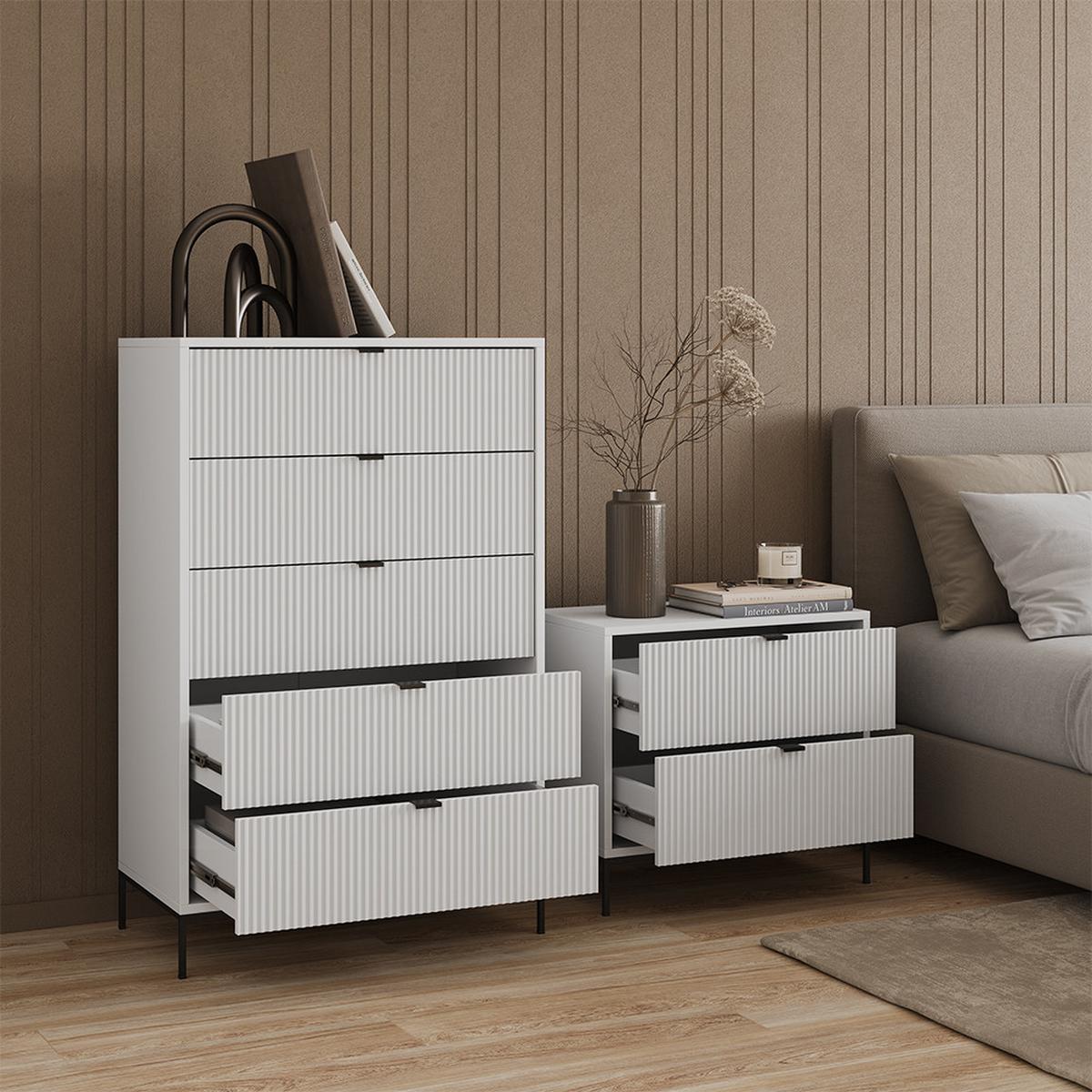 KOMMODE Aterno Weiß 76 x 120 cm mit 5 Schubladen - Weiß, Holzwerkstoff (76/120/42cm) - Livinity®