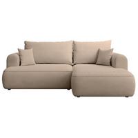 ECKSCHLAFSOFA Ovo Mini Beige Easy-Clean-Chenille-Bezug - Beige/Schwarz, Kunststoff/Textil (156/238cm) - Selsey