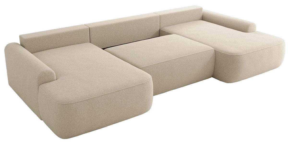 WOHNLANDSCHAFT CUBO U Beige Boucle - Beige/Schwarz, Kunststoff/Textil (370/100/187cm) - MKS