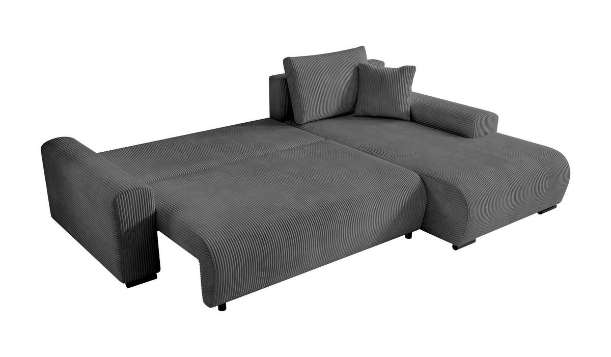 ECKSOFA Nelly mit Bettkasten und Schlaffunktion, Cordstoff in L-Form - Dunkelgrau, Textil (270/185cm)