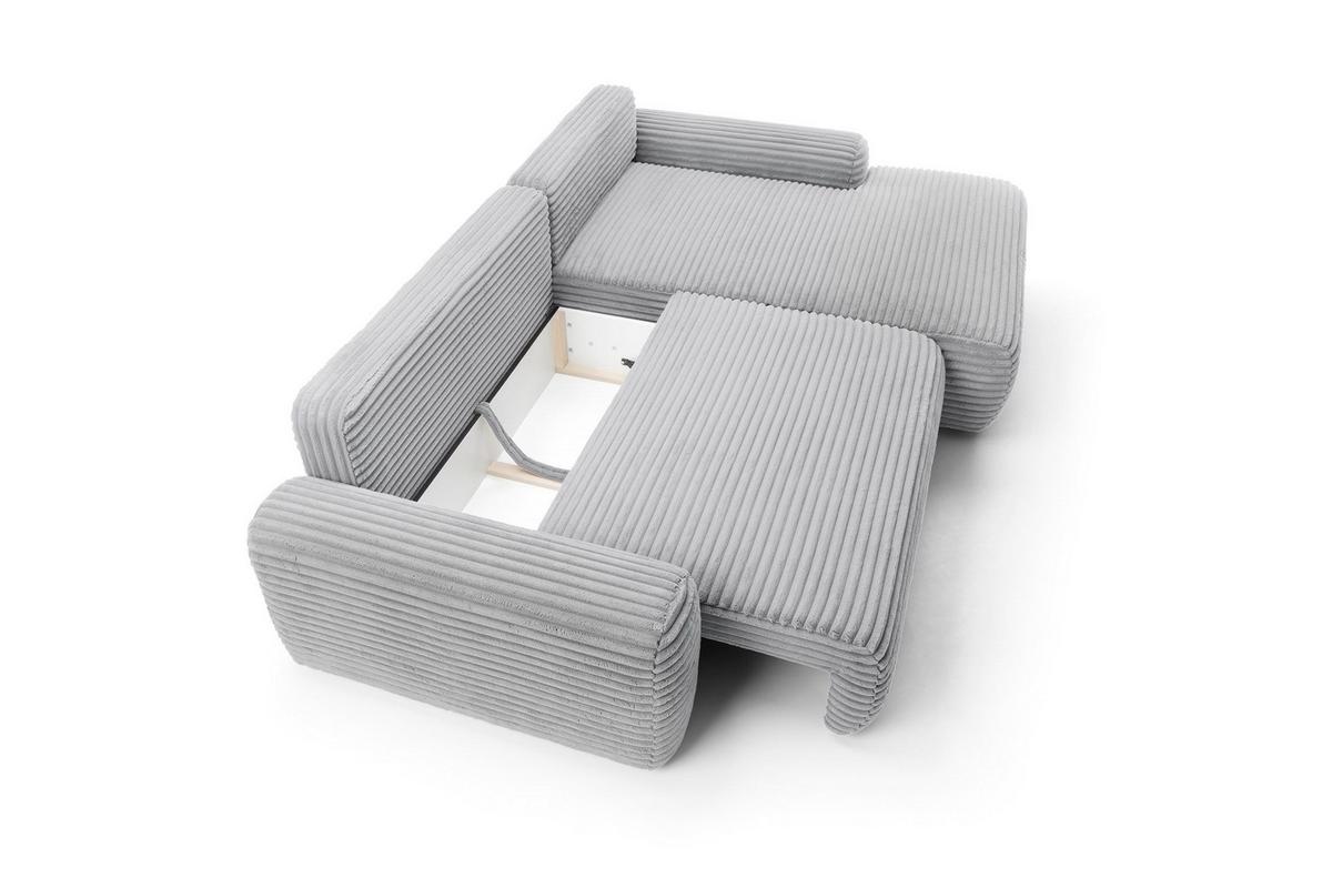 ECKSOFA OSSO Grau Velours-Stoff mit Schlaffunktion - Grau, Holz (264/162cm) - MASSENO