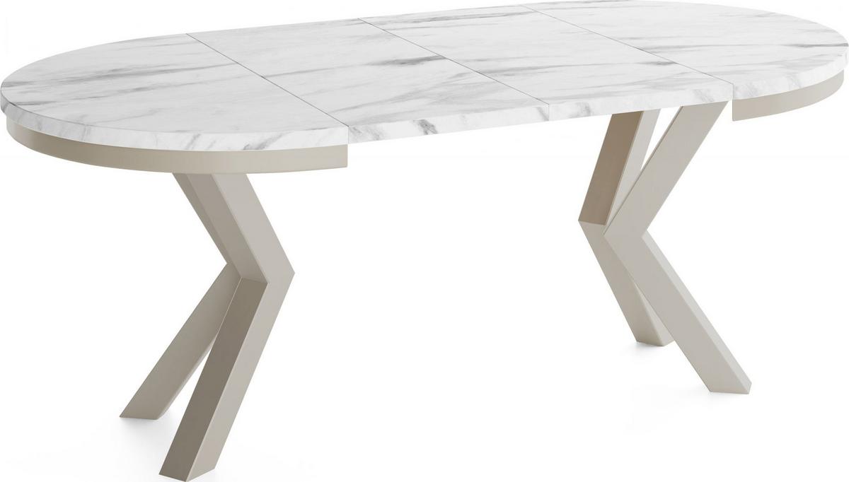 ESSTISCH Clara Grau-Beige runder ausziehbarer, Marmor Weiß 120-200/120/76 cm - Ecru/Grau, Holzwerkstoff/Metall (120/196/76cm) - WFL GROUP