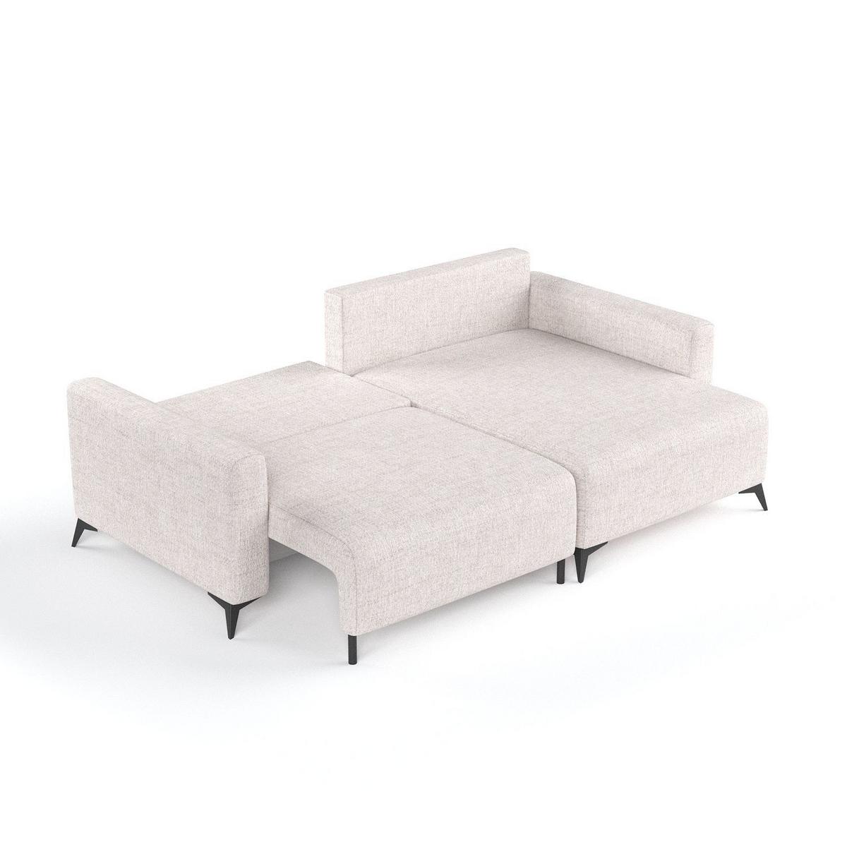 ECKSOFA NUVIO mit Schlaffunktion Hellbeige im Neve Stoff - Sandfarben/Schwarz, Holz/Holzwerkstoff (239/148cm) - AltaBeds