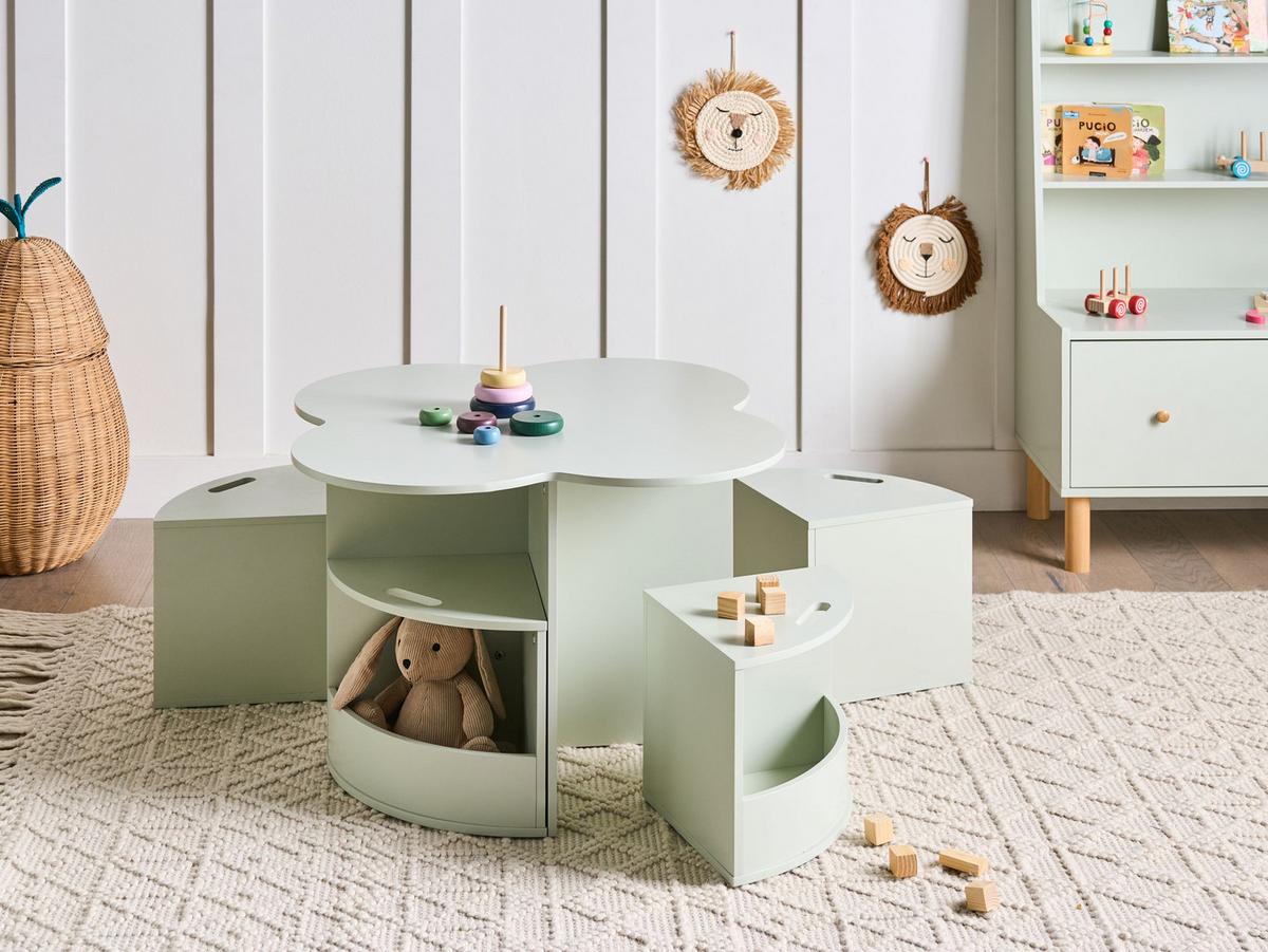 KINDERTISCH mit Stühlen Hellgrün Tiboo - Hellgrün, Holzwerkstoff (61/48/61cm) - Beliani