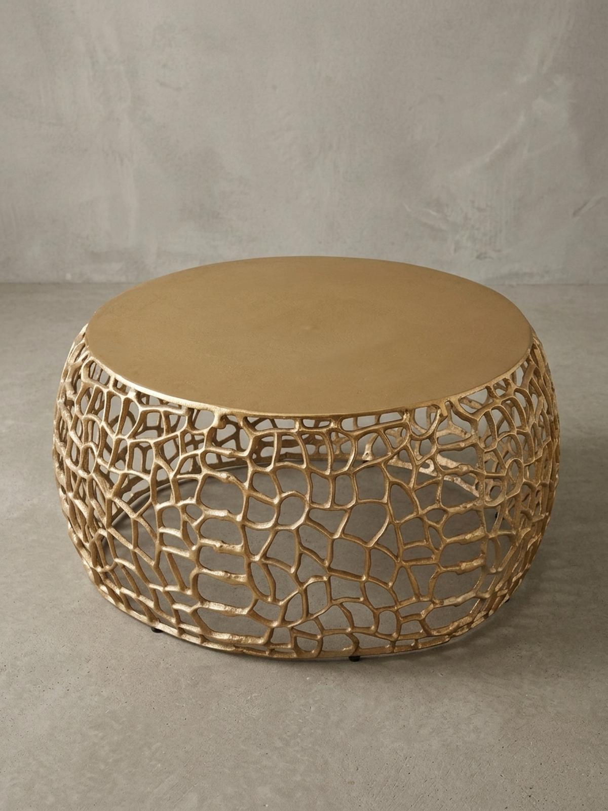 COUCHTISCH mit Aststruktur, lackiertes Aluminium, handgefertigt, Ablagefläche, Gold 66x66x30 cm - Goldfarben, Metall (66/66/30cm) - KADIMA DESIGN