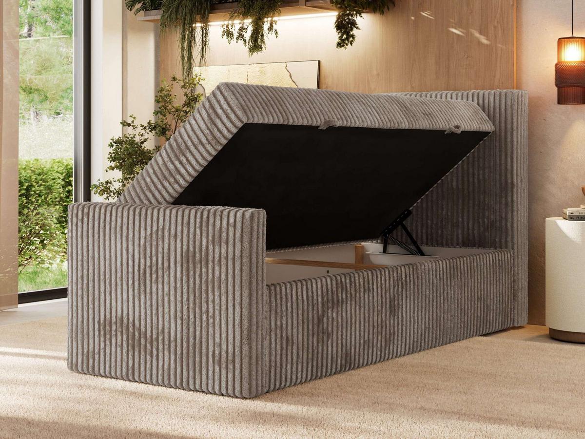 BOXBETT TILIANO DUO 90/200 - Hellbraun Cord - H3 - Topper Visco - Rechts Seite - Hellbraun, Textil (90/200cm) - MKS