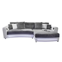 MULTIMEDIA-ECKSOFA Soundsystem RGB-LED Beleuchtung Bluetooth USB AUX-in, seitenverkehrt montierbar B322/T190/H88cm, Kunstleder Weiß-Mikrof.Grau/15410 - Chromfarben/Weiß, Kunststoff/Textil (322/88/190cm) - luma-home